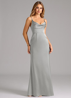 Azazie Aimee Robes de demoiselle d'honneur Robe Trapèze en Satin extensible Encolure en Forme de Cœur Argent image3