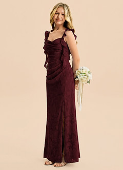 Azazie Jessamine Junior Robe Sirène en Blumen-Burnout Décolleté en cœur Cabernet image3