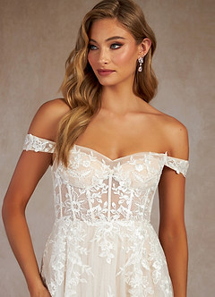 Azazie Wendie Wedding Dresses Diamond White Champagne A-Line Sequins Tulle Dress image5