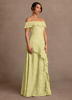 Azazie Marina Kleider für die Brautmutter A-Linie Schulterfrei Blumen-Burnout Kleid Zitronensorbet image3