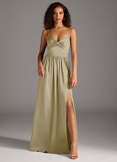 Azazie Zeya Robes de demoiselle d'honneur Robe Trapèze en Satin extensible Plissée Vert Mousse image2