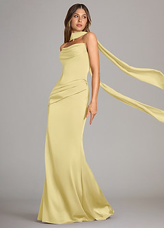 Azazie Sorrel Brautjungfernkleider Wandelbar Meerjungfrau-Linie Schulterfrei Stretch-Satin Kleid Zitronensorbet image4