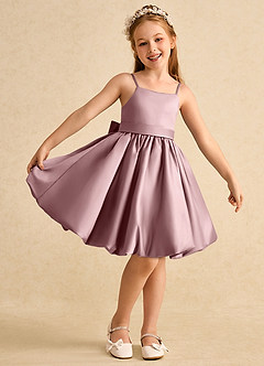 Azazie Davine Robe Demoiselle D'honneur Fillette Robe Trapèze en Mat Satiné Bretelle Spaghetti Rose Poussiéreuse image2