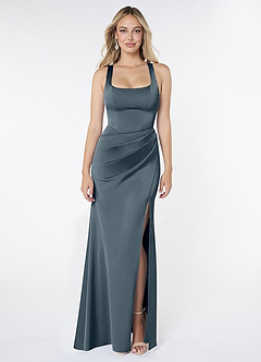 Azazie Mero Bridesmaid Dresses Twilight Sheath Pleated Stretch Satin Dress image1