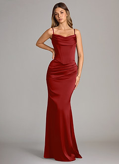 Azazie Sorrel Robes de demoiselle d'honneur Robe Sirène Convertible en Satin extensible Sans bretelle Grenade image6