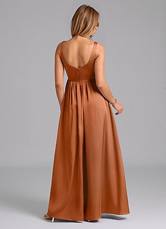 Azazie Keyla Final Sale Copper A-Line Pleated Stretch Satin Dress image2