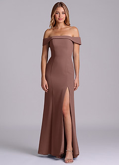 Azazie Luciana Bridesmaid Dresses Espresso Sheath Off the Shoulder Chiffon Convertible Dress image1