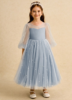 Azazie Trudy Flower Girl Dresses Dusty Blue Ball-Gown Sweetheart Neckline Tulle Dress image6