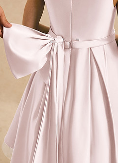 Azazie Josie Flower Girl Dresses Blushing Pink A-Line Pleated Matte Satin Dress image6