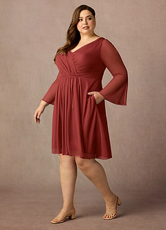 Azazie Teraso Mother of the Bride Dresses Rust A-Line Pleated Mesh Dress image11