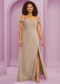 Barbie ♥ Azazie Jurken voor bruidsmeisjes Converteerbaar Jurk van Chiffon met A-Lijn Off the Shoulder Taupe image1