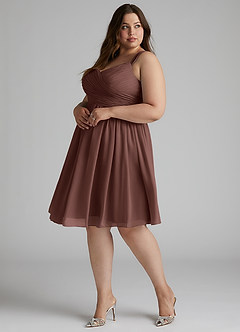 Azazie Angie 신부 들러리 드레스 A라인 코르셋 쉬폰 무릎 길이 드레스 image13