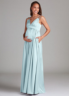 Azazie Emree Maternity Bridesmaid Dresses A-Line Stretch Satin Floor-Length Dress with Pockets image3