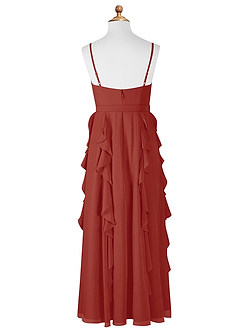 Azazie Peyton Junior Terracotta A-Line V-Neck Cascading Ruffles Chiffon Dress image7