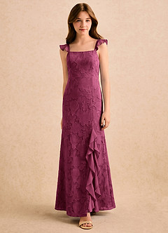 Azazie Novanlie Girls Formal Blumenmädchenkleider Meerjungfrau Schleifen Blumen-Burnout Kleid Maulbeerrot image4