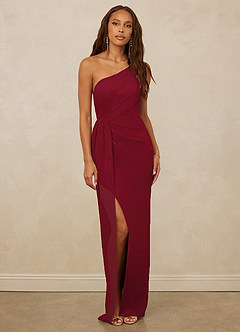 Christian Siriano Bridal for Azazie 1003 Bridesmaid Dresses Burgundy Sheath One Shoulder Chiffon Dress image1