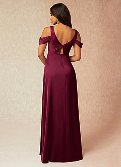 Azazie Rhea Maternity Bridesmaid Dresses A-Line Off-The-Shouler Pleated Stretch Satin Floor-Length Dress image2