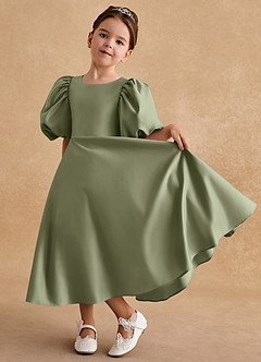 Azazie Sugarplum Blumenmädchenkleider A-Linie mit ärmel Matte Satin Kleid Pistazie image5