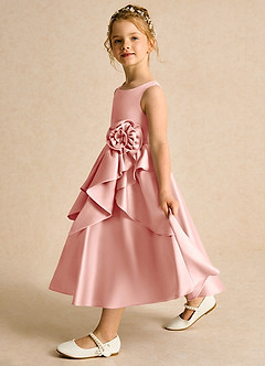 Azazie Hermia Flower Girl Dresses Rosette A-Line Sleeveless Matte Satin Dress image4