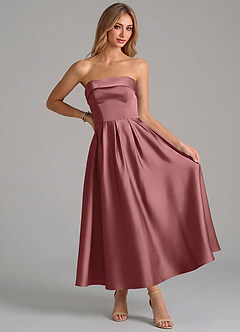 Azazie Lucienne Suknie dla druhen Linia A Pofałdowany Satyna elastyczna Długość kostki Sukienka image5