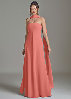 Azazie Ilana Abiti da Damigella Abito A-Line in Chiffon Senza Cinturino Salmone Rosa image3