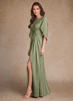 Azazie Hera vestidos de madre de la novia Vestido Pistacho de Satén Elástico de Corte en A con Encaje image2