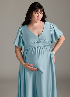 Azazie Verna Maternity Bridesmaid Dresses A-Line Ruched Stretch Satin Floor-Length Dress image15