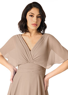 Azazie Pamela Bridesmaid Dresses Taupe A-Line V-Neck Pleated Chiffon Dress image4