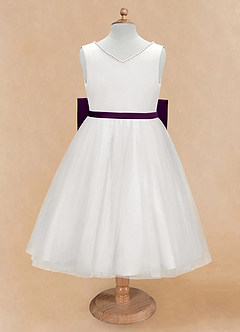 Azazie Seline Flower Girl Dresses Ivory Grape A-Line Bow Tulle Dress image6