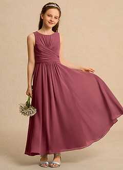 Azazie Ducky Girls Formal Robe Demoiselle D'honneur Fillette Robe Trapèze en Mousseline de soie Plissée Merlot image1