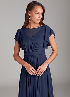 Azazie Daphne Modest Bridesmaid Dresses A-Line Ruched Mesh Floor-Length Dress image4