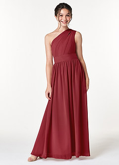 Azazie Molly Junior Abito A-Line in Chiffon Plissettato Melograno image1