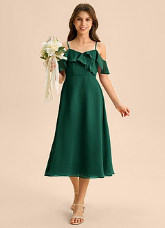 Azazie Kamilla Junior Jurk van Chiffon met A-Lijn Off the Shoulder Smaragd image4