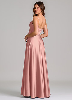 Azazie Amani Bridesmaid Dresses Rosette A-Line Pleated Stretch Satin Dress image2