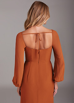 Azazie Charissa Bridesmaid Dresses Cinnamon Sheath Long Sleeve Chiffon Dress image2