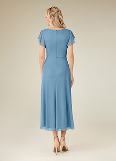 Azazie Vera Mother of the Bride Dresses Steel Blue A-Line V-Neck Pleated Mesh Dress image4