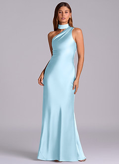 Azazie Seona Bridesmaid Dresses Sky Blue Mermaid One Shoulder Stretch Satin Dress image1