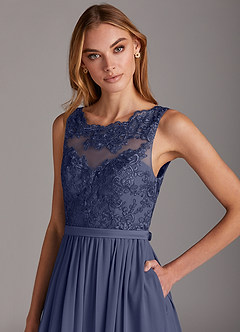 Azazie Elly Bridesmaid Dresses Stormy A-Line Lace Scoop Neck Chiffon Dress image6