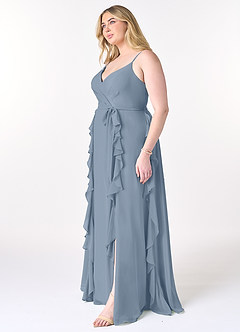Azazie Peyton Robes de demoiselle d'honneur Robe Trapèze en Mousseline de soie Rayé Bleu Poussiéreux image9