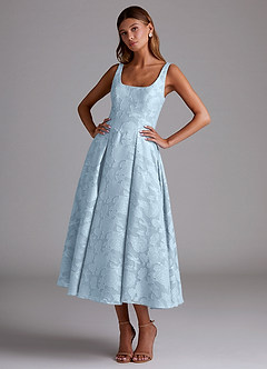 Azazie Amalie Brautjungfernkleider A-Linie Plissee Blumen-Burnout Kleid Himmelblau image1