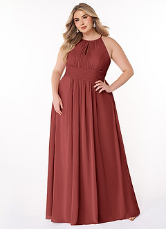 Azazie Bonnie Bridesmaid Dresses Terracotta A-Line Keyhole Ruched Chiffon Dress image6