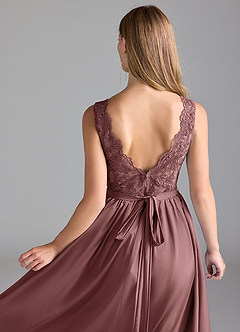 Azazie Elly Bridesmaid Dresses Vintage Mauve A-Line Lace Stretch Satin Dress image6