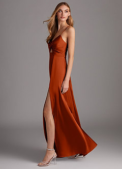 Azazie Jenna Robes de demoiselle d'honneur Robe Trapèze en Satin extensible Plissée Paprika image3