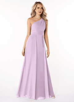 Azazie Dallas Vestidos de damas de honor Vestido de Lila Esmerilada de Gasa de Corte en A con Hombro unilateral image3