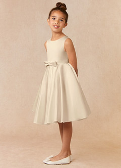 Azazie Coco Flower Girl Dresses Champagne A-Line Bow Matte Satin Dress image2