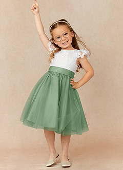 Azazie Vetty Flower Girl Dresses Ivory Matcha A-Line Lace Tulle Dress image1