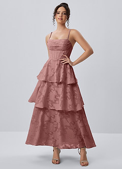 Gabriddy Stoffig Roze Jacquard korsetjurk met ruches image3