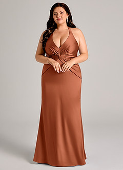 Azazie Valerie Robes de demoiselle d'honneur Robe Sirène en Satin extensible Plissée Rose De Cèdre image9