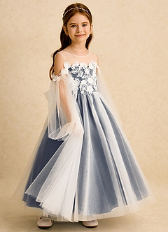 Azazie Zimi Robe Demoiselle D'honneur Fillette Robe Princesse en Tulle Encolure en Forme de Cœur Bleu Marine Foncé image6
