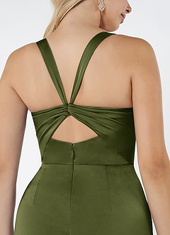 Azazie Mero Bridesmaid Dresses Olive Sheath Pleated Stretch Satin Dress image2